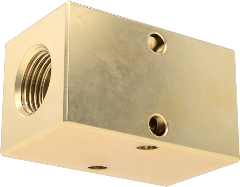 Pirinç Dik Açılı Akış Dikdörtgen Manifold, 2 Çıkış, 3/8 NPT Giriş x 1/4 NPT Çıkış