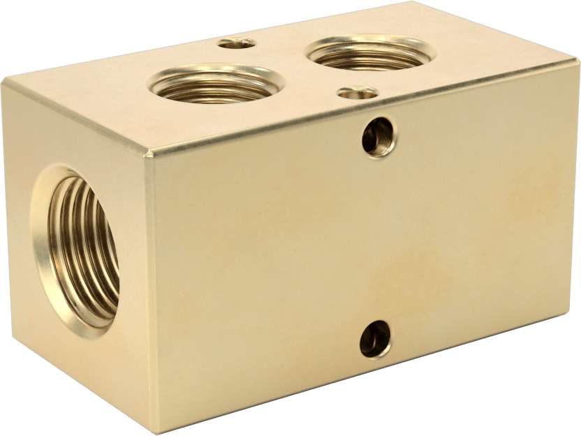 Pirinç Dik Açılı Akış Dikdörtgen Manifold, 2 Çıkış, 1/2 NPT Giriş x 3/8 NPT Çıkış