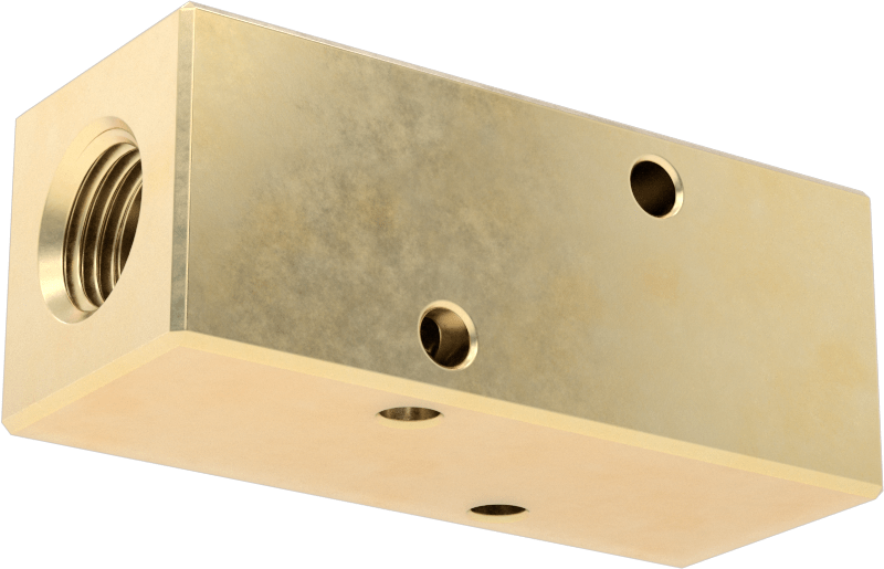 Pirinç Dik Açılı Akış Dikdörtgen Manifold, 3 Çıkış, 1/4 NPT Giriş x 1/8 NPT Çıkış