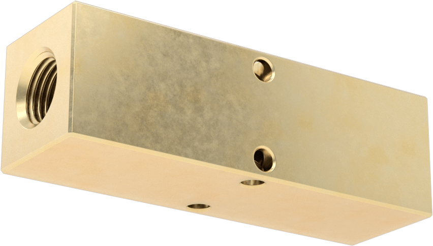 Pirinç Dik Açılı Akış Dikdörtgen Manifold, Ekstra Geniş Çıkış Aralığı, 2 Çıkış, 1/4 NPT X1/8 NPT