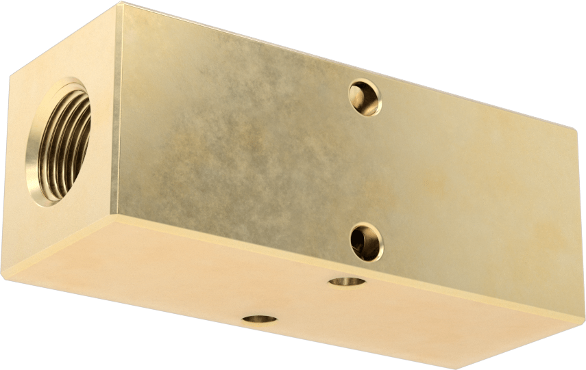 Pirinç Dik Açılı Akış Dikdörtgen Manifold, Ekstra Geniş Çıkış Aralığı, 2 Çıkış, 3/8 NPT X1/4 NPT