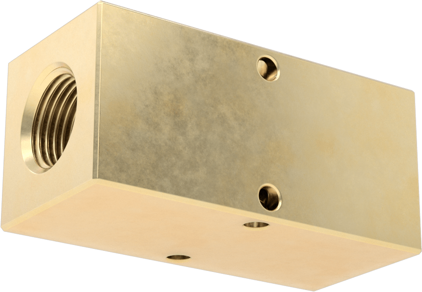 Pirinç Dik Açılı Akış Dikdörtgen Manifold, Ekstra Geniş Çıkış Aralığı, 2 Çıkış, 1/2 NPT X3/8 NPT
