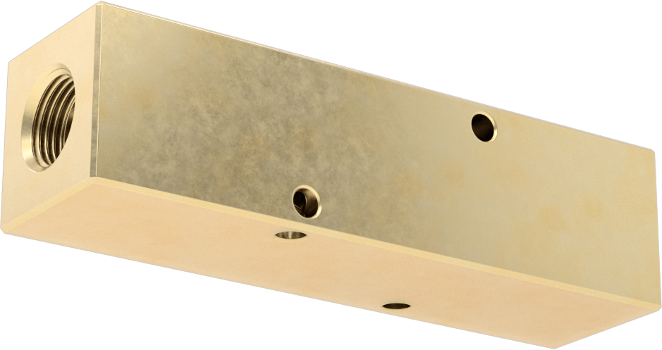 Pirinç Dik Açılı Akış Dikdörtgen Manifold, Ekstra Geniş Çıkış Aralığı, 3 Çıkış, 3/8 NPT X1/4 NPT