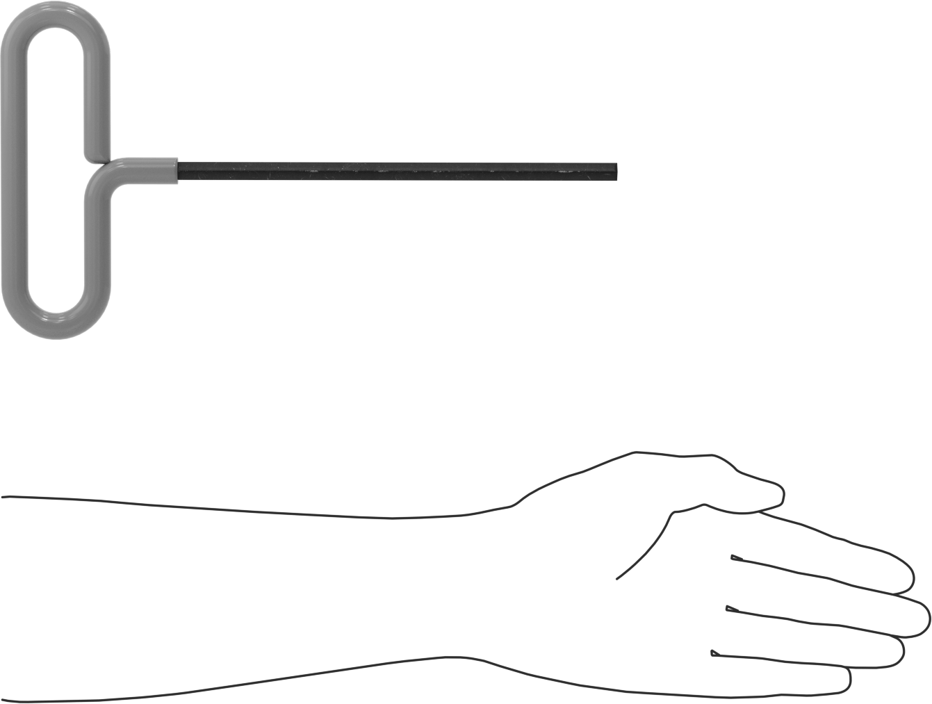 Yastıklı Tutamaklı Döngü T-Saplı Altıgen Anahtar, 8 mm Tahrik Boyutu, 10-15/16" Toplam Uzunluk