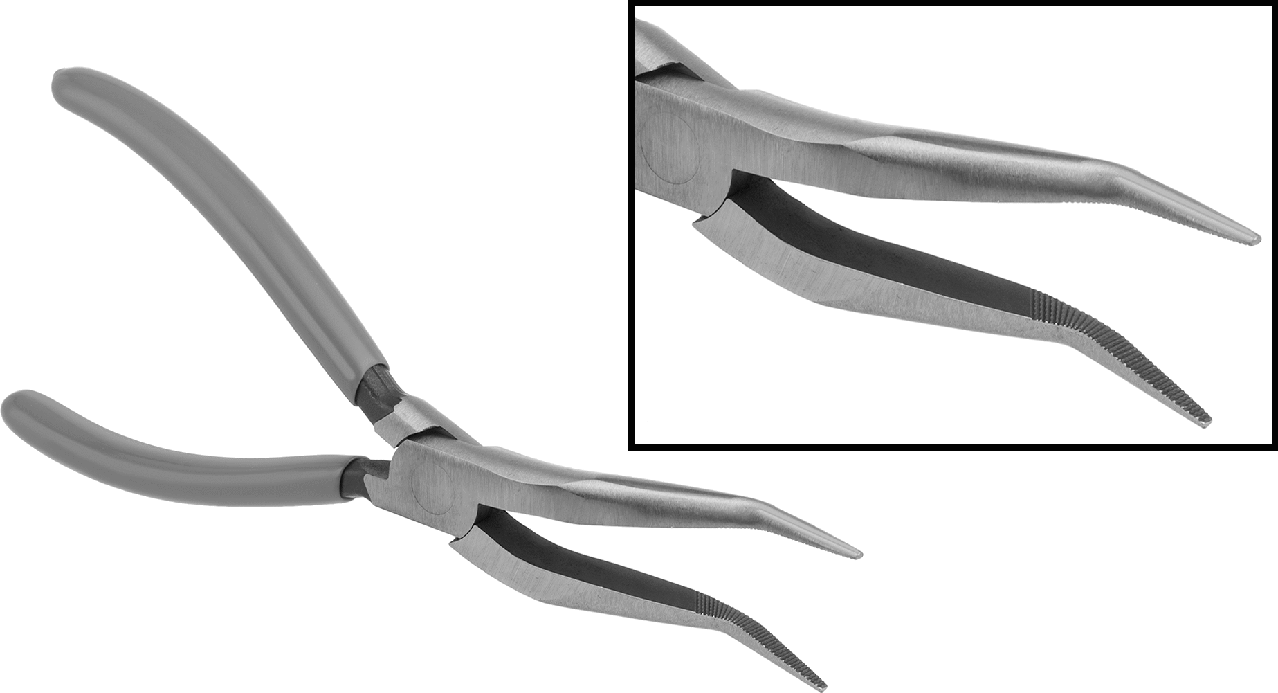 Standard Double-Bent Nose, 40° Jaw Bend, Offset Tip, and Cushion Grip