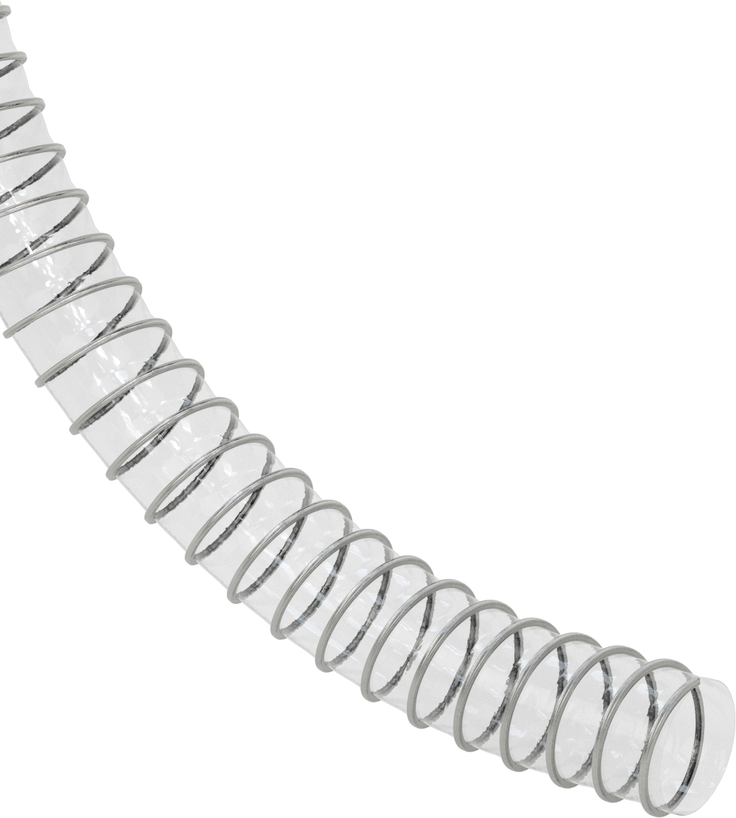 Aşınma Şeridi ile Şeffaf PFA Esnek Kanal Hortumu, Aşındırıcı Dumanlar için, 3" ID, 3-5/16" OD