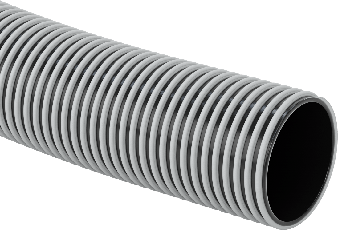 Aşınmaya Dayanıklı Emme Su Hortumu, Gri Spiralli Siyah EPDM Kauçuk Hortum, 6" ID, 6-7/8" OD