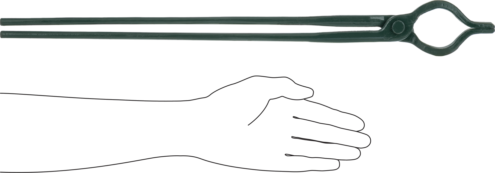 Dövme ve Isıl İşlem Maşası, Kavisli ve Düz Çeneli, 24" Toplam Uzunluk, 4" Çene Uzunluğu