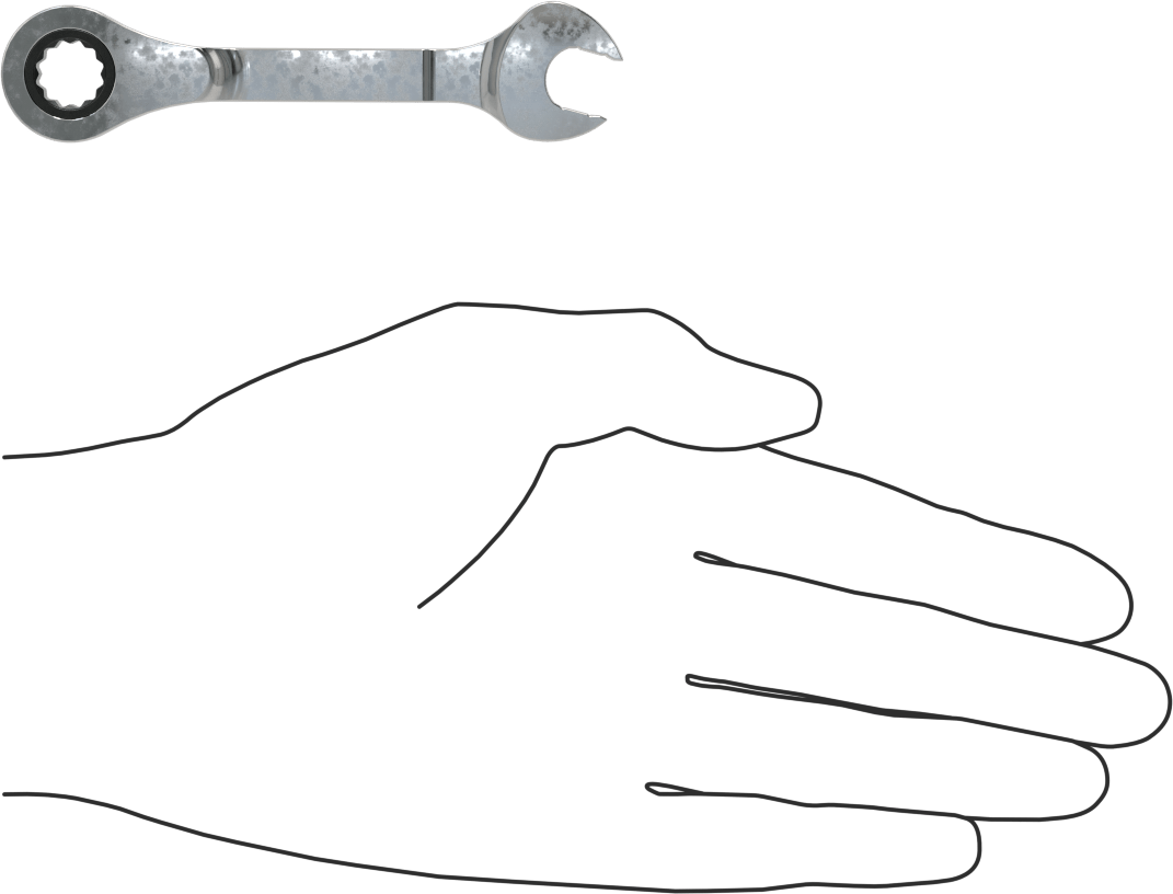 Kısa Cırcırlı Kombinasyon Anahtarı, 3/8" Boyut, 3-7/8" Toplam Uzunluk