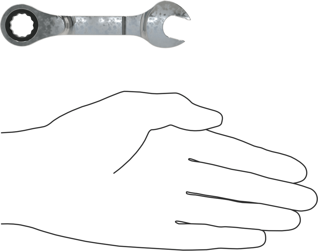 Kısa Cırcırlı Kombinasyon Anahtarı, 1/2" Boyut, 4-3/8" Toplam Uzunluk