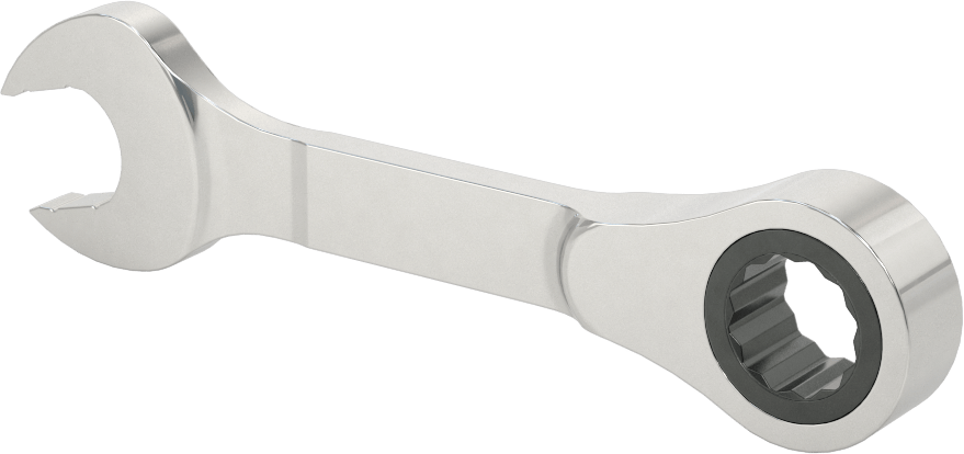 Kısa Cırcırlı Kombinasyon Anahtarı, 1/2" Boyut, 4-3/8" Toplam Uzunluk