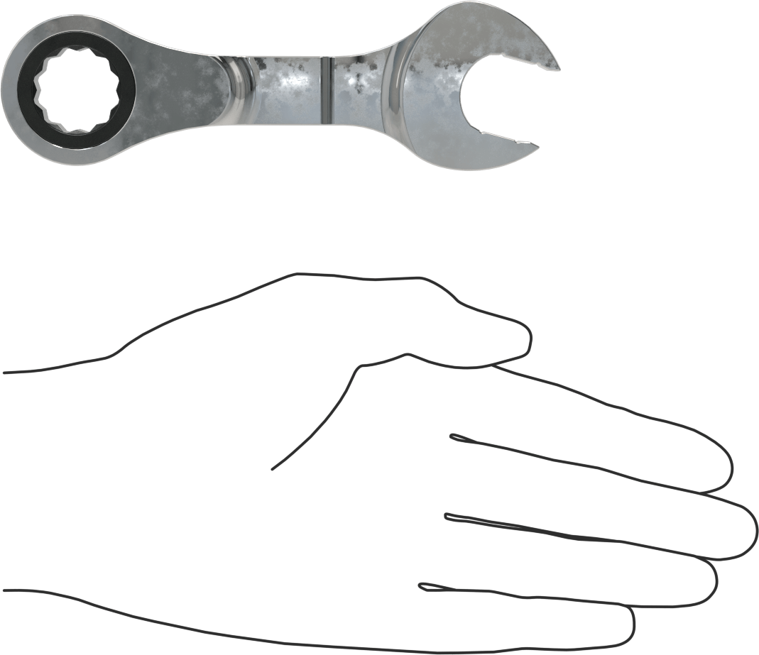 Kısa Cırcırlı Kombinasyon Anahtarı, 3/4" Boyut, 5-3/8" Toplam Uzunluk