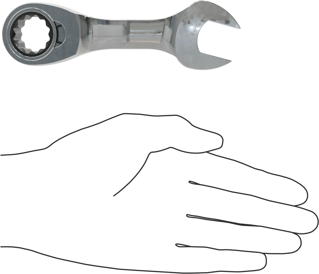Kısa Cırcırlı Kombinasyon Anahtarı, Ters Çevrilebilir, 3/4" Boyut, 5-1/2" Toplam Uzunluk