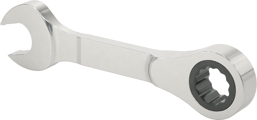 Kısa Cırcırlı Kombinasyon Anahtarı, 12 mm Boyut, 4-1/8" Toplam Uzunluk