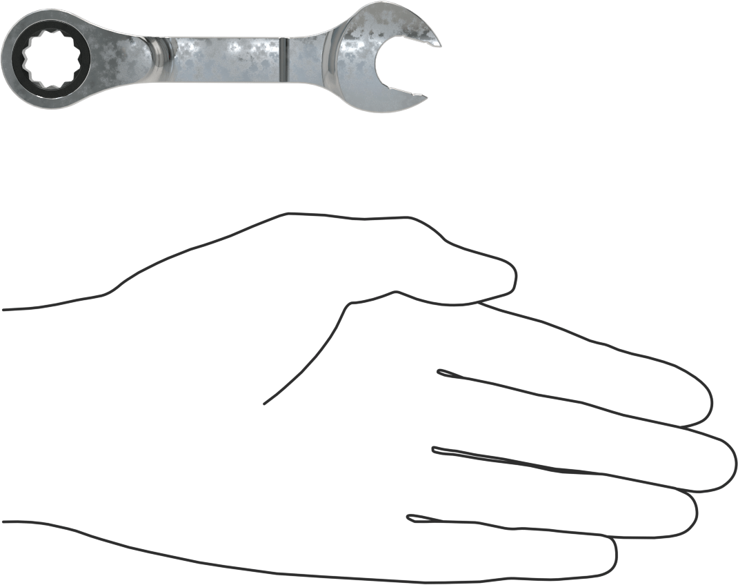 Kısa Cırcırlı Kombinasyon Anahtarı, 13 mm Boyut, 4-3/8" Toplam Uzunluk