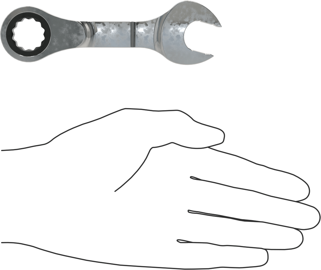 Kısa Cırcırlı Kombinasyon Anahtarı, 17 mm Boyut, 5" Toplam Uzunluk