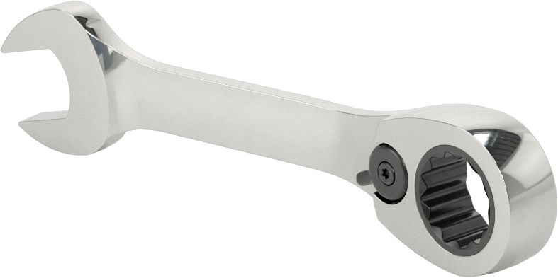 Kısa Cırcırlı Kombinasyon Anahtarı, Ters Çevrilebilir, 12 mm Boyut, 4-1/4" Toplam Uzunluk