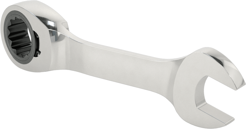 Kısa Cırcırlı Kombinasyon Anahtarı, Ters Çevrilebilir, 14 mm Boyut, 4-11/16" Toplam Uzunluk
