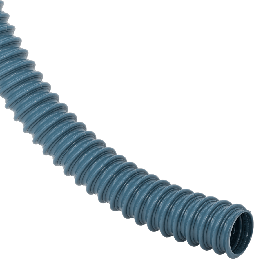 Mavi Blo-R-Vac Kanal Hortumu, Ağaç Yongaları ve Plastik Peletler için, 1-1/4" ID, 1-5/8" OD