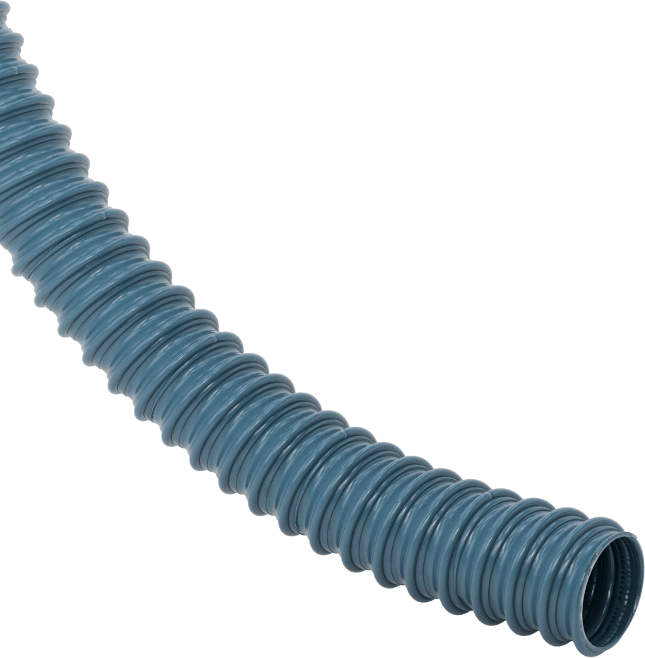 Mavi Blo-R-Vac Kanal Hortumu, Ağaç Yongaları ve Plastik Peletler için, 1-1/2" ID, 1-7/8" OD