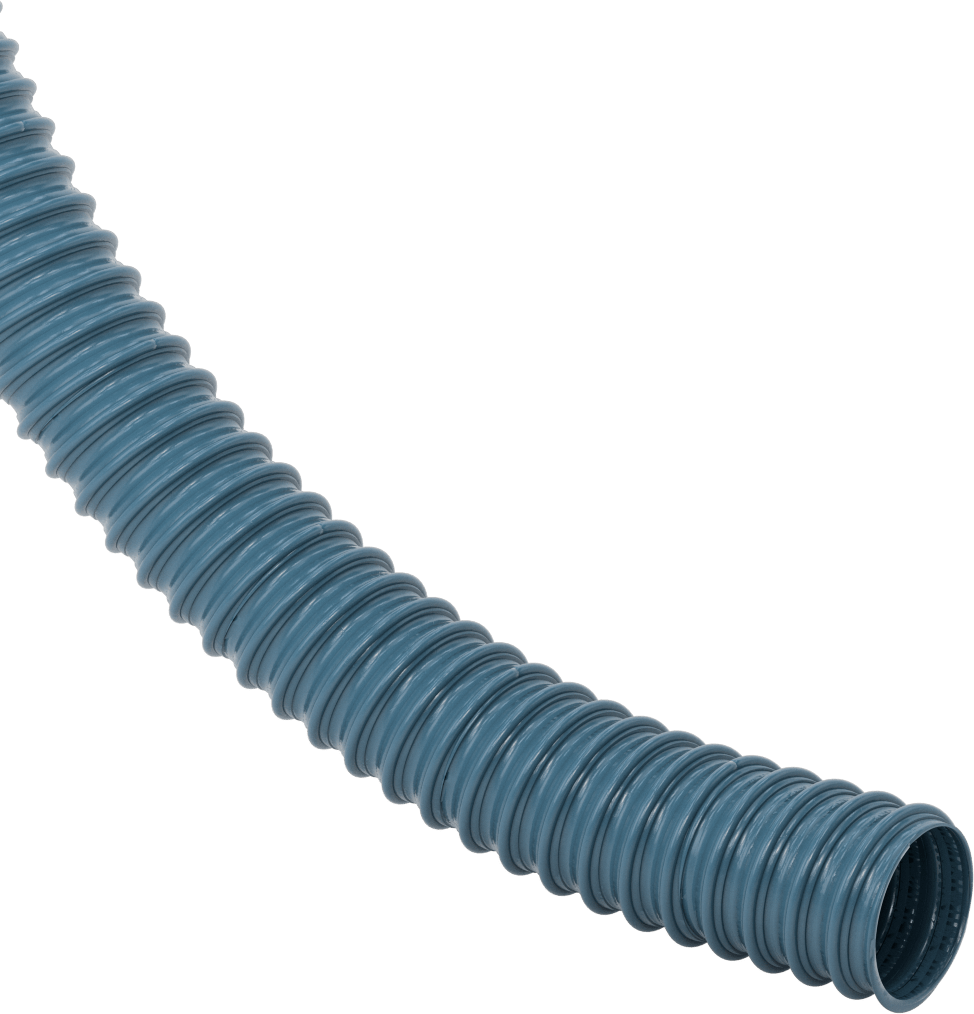Mavi Blo-R-Vac Kanal Hortumu, Ağaç Yongaları ve Plastik Peletler için, 2" ID, 2-3/8" OD