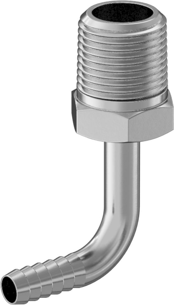 Gıda ve İçecek için Paslanmaz Çelik Dikenli Boru Bağlantı Parçası, 90 Derece Kavisli Dirsek, 1/4" Boru İç Çapı x 3/8 NPT Erkek