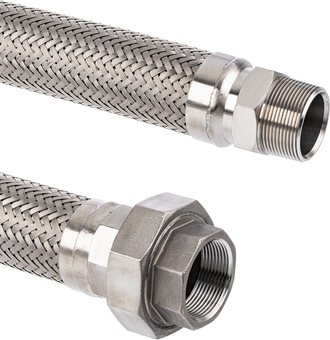 Aşırı Sıcaklık Hava ve Buhar Hortumu, 304 Paslanmaz Çelik 1 1/2 NPT Erkek x 1 1/2 NPT Dişi