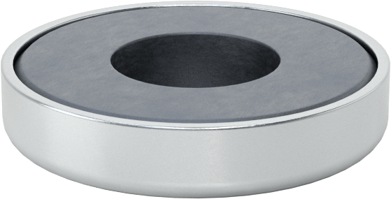 Dişsiz Delikli Kapalı Seramik Mıknatıs, Çinko Kaplı Çelik Kasa, 10 mm Kalınlık, 50 mm OD