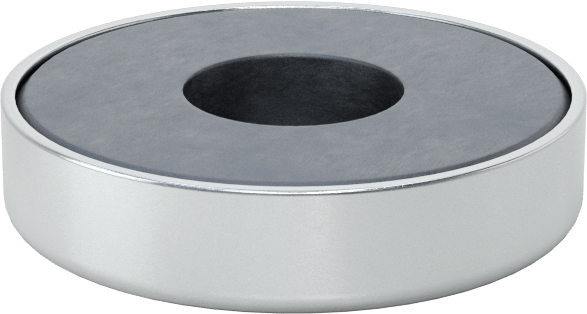 Dişsiz Delikli Kapalı Seramik Mıknatıs, Çinko Kaplı Çelik Kasa, 14 mm Kalınlık, 63 mm OD