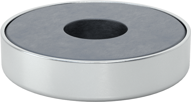 Dişsiz Delikli Kapalı Seramik Mıknatıs, Çinko Kaplı Çelik Kasa, 22 mm Kalınlık, 1 mm OD
