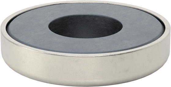 Dişsiz Delikli Kapalı Seramik Mıknatıs, Paslanmaz Çelik Kasa, 10 mm Kalınlık, 50 mm OD