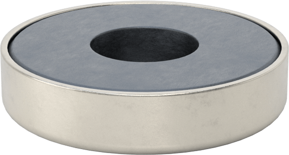 Dişsiz Delikli Kapalı Seramik Mıknatıs, Paslanmaz Çelik Kasa, 14 mm Kalınlık, 63 mm OD