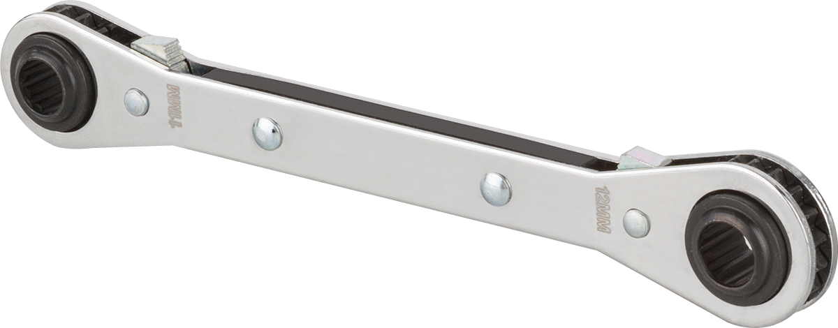İki Başlı Cırcırlı Kutu Anahtarı, 12 Noktalı Açıklıklı, 11 mm x 12 mm Boyut, 6-7/8" Uzunluk