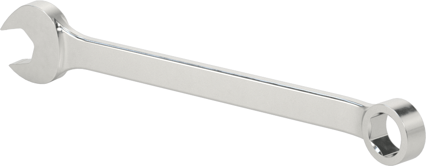 Kısa Kombine Anahtar, 6 Uçlu Açıklıklar, 11/32" Boyut, 4-5/8" Uzunluk, Mat Krom Kaplama
