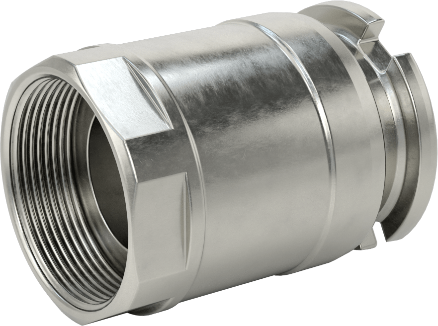 Minimum Sızıntılı İt-Döndür Hortum Bağlantısı, Kimyasallar için, 316 Paslanmaz Çelik, 2-3/4" Plug Dış Çapı, 2 NPT Dişi