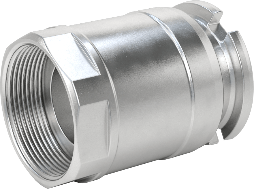 Minimum Sızıntılı İt-Döndür Hortum Bağlantısı, Kimyasallar için, Alüminyum, 2-3/4" Plug Dış Çapı, 2 NPT Dişi