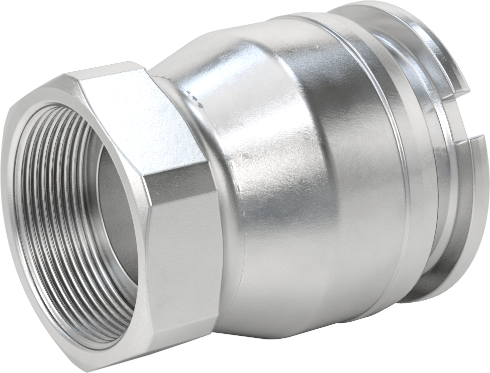 Minimum Sızıntılı İt-Döndür Hortum Bağlantısı, Kimyasallar için, Alüminyum, 4-11/16" Plug Dış Çapı, 3 NPT Dişi