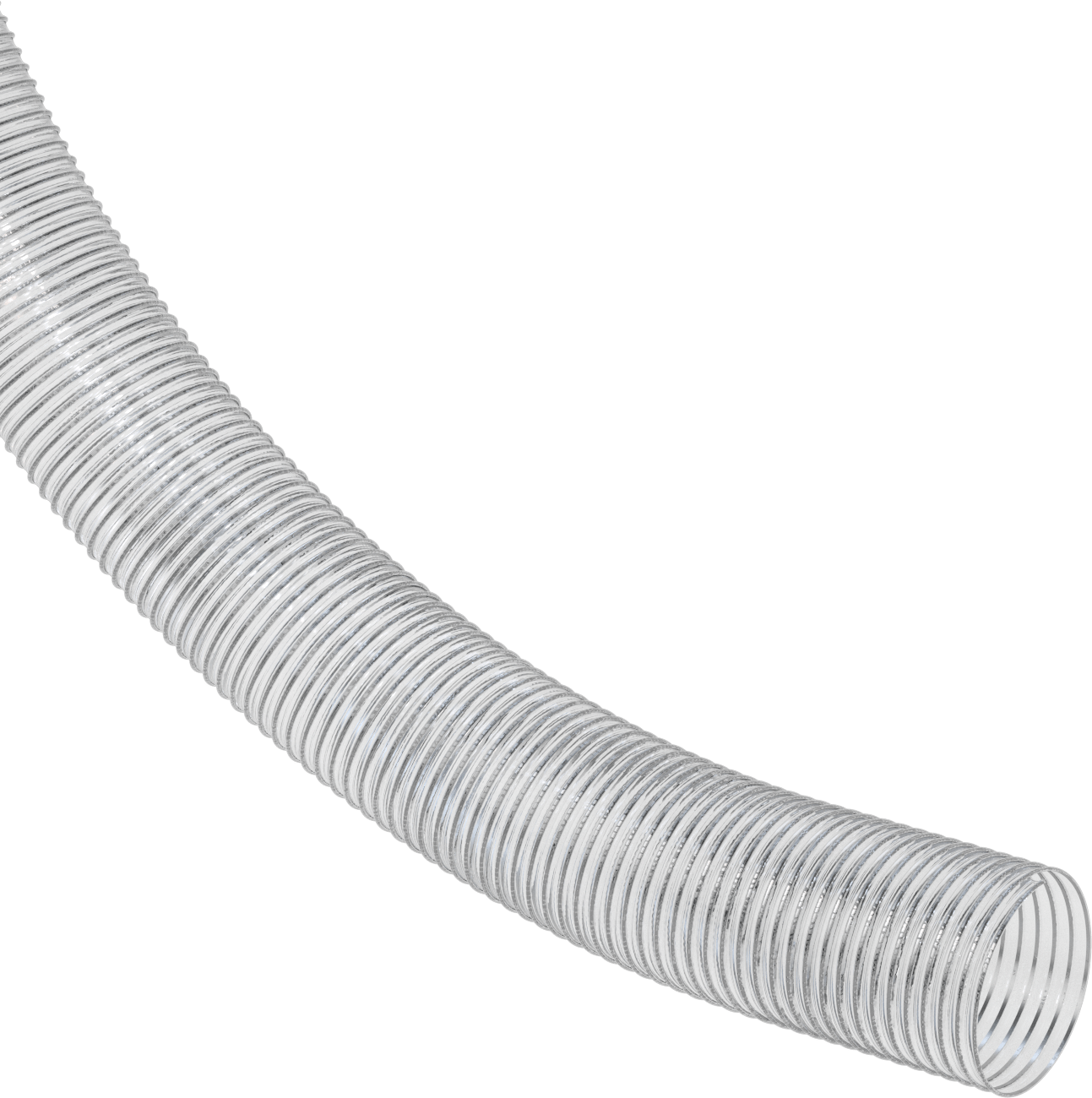 Şeffaf Blo-R-Vac Kanal Hortumu, Ağaç Yongaları ve Plastik Peletler için, 12" ID, 25 Fit Uzunluk