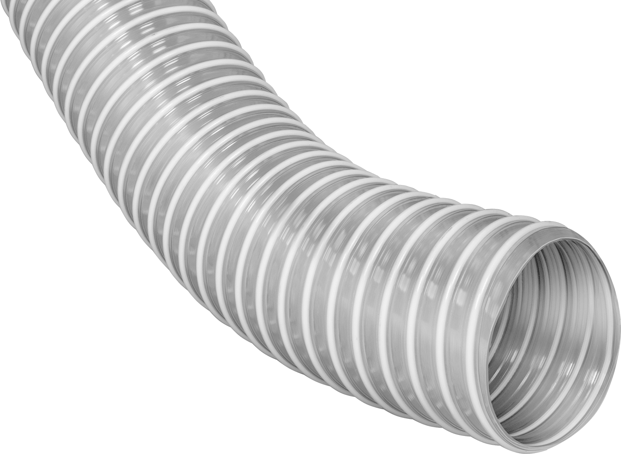 Şeffaf Blo-R-Vac Kanal Hortumu, Ağaç Yongaları ve Plastik Peletler için, 14" ID, 25 Fit Uzunluk