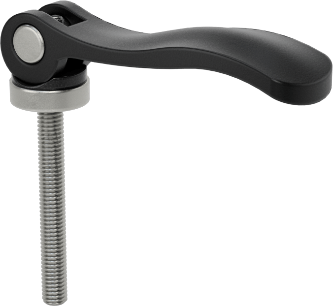 Dişli Saplı Sıkıştırma Kolu, Siyah Toz Boyalı Alüminyum, M6 x 1 mm Boyut, 50 mm Uzunluklu Diş