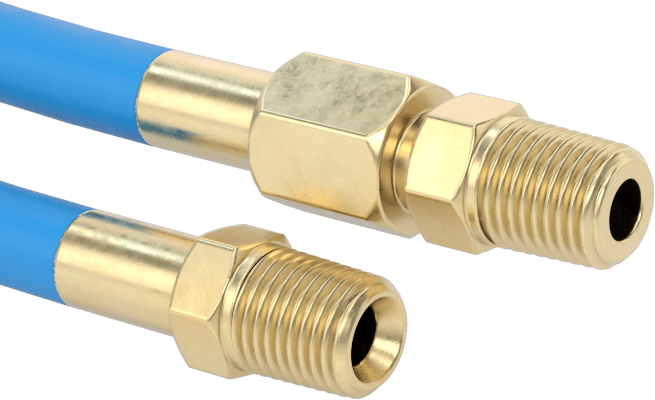 Aşınmaya Dayanıklı Kaplamalı Yüksek Basınçlı Örgülü Hortum, Pirinç 1/4 NPT Erkek x 1/4 NPT Erkek Döner, 3/8" OD