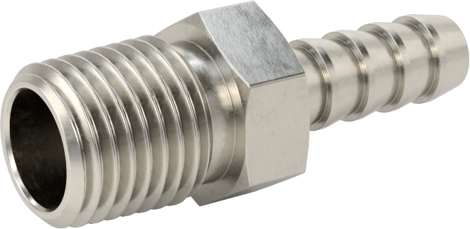 Temizlenmiş ve Torbalı 316 Paslanmaz Çelik Dikenli Hortum Bağlantısı, Kimyasallar için, Adaptör, 1/4" Hortum İç Çapı için, 1/4 NPT Erkek