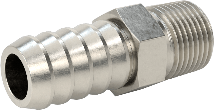 Temizlenmiş ve Torbalı 316 Paslanmaz Çelik Dikenli Hortum Bağlantısı, Kimyasallar için, Adaptör, 1/2" Hortum İç Çapı için, 3/8 NPT Erkek