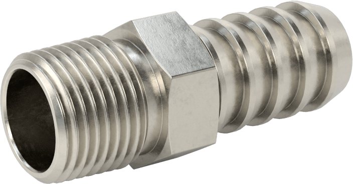 Temizlenmiş ve Torbalı 316 Paslanmaz Çelik Dikenli Hortum Bağlantısı, Kimyasallar için, Adaptör, 1/2" Hortum İç Çapı için, 3/8 NPT Erkek