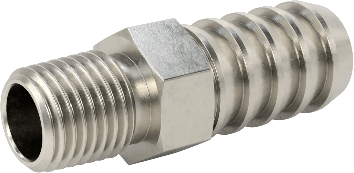 Temizlenmiş ve Torbalı 316 Paslanmaz Çelik Dikenli Hortum Bağlantısı, Kimyasallar için, Adaptör, 1/2" Hortum İç Çapı için, 1/4 NPT Erkek