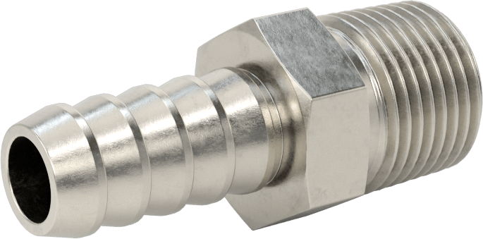 Temizlenmiş ve Torbalı 316 Paslanmaz Çelik Dikenli Hortum Bağlantısı, Kimyasallar için, Adaptör, 3/8" Hortum İç Çapı için, 3/8 NPT Erkek