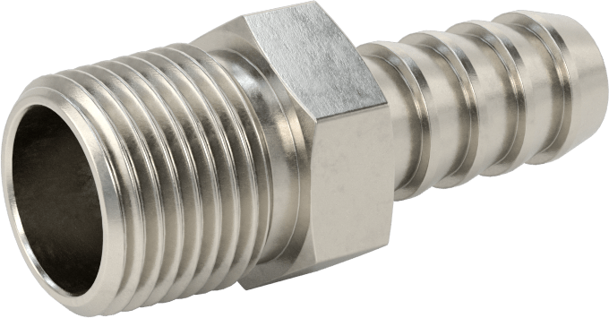 Temizlenmiş ve Torbalı 316 Paslanmaz Çelik Dikenli Hortum Bağlantısı, Kimyasallar için, Adaptör, 3/8" Hortum İç Çapı için, 3/8 NPT Erkek