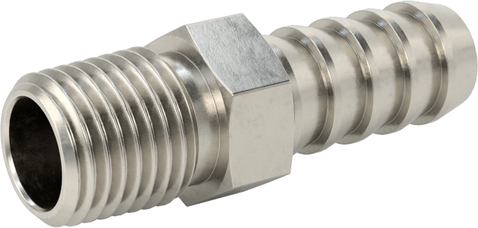 Temizlenmiş ve Torbalı 316 Paslanmaz Çelik Dikenli Hortum Bağlantısı, Kimyasallar için, Adaptör, 3/8" Hortum İç Çapı için, 1/4 NPT Erkek