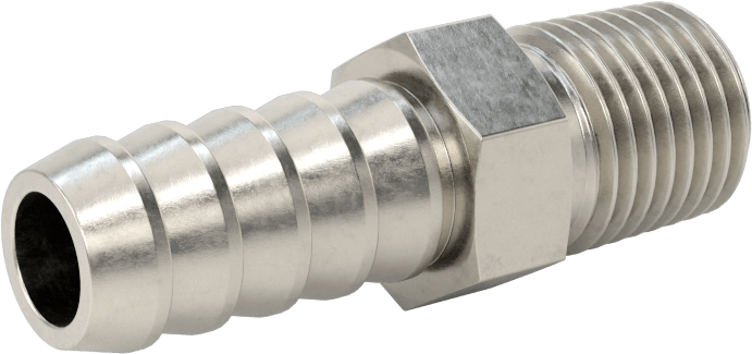 Temizlenmiş ve Torbalı 316 Paslanmaz Çelik Dikenli Hortum Bağlantısı, Kimyasallar için, Adaptör, 3/8" Hortum İç Çapı için, 1/4 NPT Erkek