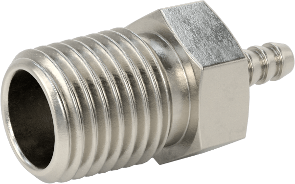 Temizlenmiş ve Torbalı 316 Paslanmaz Çelik Dikenli Hortum Bağlantısı, Kimyasallar için, Adaptör, 1/8" Hortum İç Çapı için, 1/4 NPT Erkek